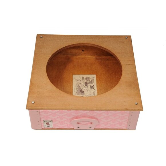 Goyard Pink Edmond Single Dog Cat Bowl Hard Sided Trunk Discontinued Palladium - Picture 3 of 16